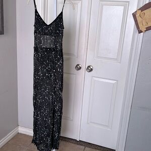 SHEIN sheer dress black with silver stars size medium NWOT